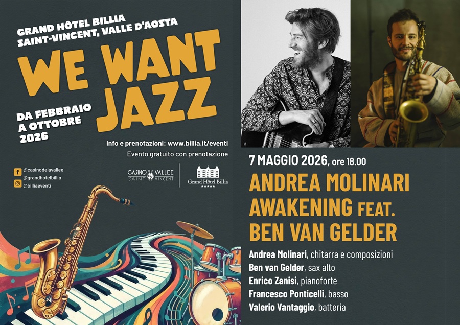 We Want Jazz, al Billia grande musica con ‘Andrea Molinari Awakening feat. Ben Van Gelder’