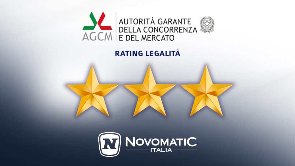 Novomatic Italia rinnova il Rating di Legalità Agcm con il punteggio massimo di tre stelle
