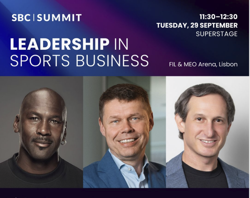 Michael Jordan, Carsten Koerl e Jason Robins insieme sul palco dell’Sbc Summit 2026 a Lisbona